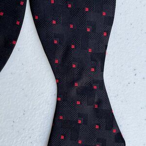 Royal Hanauer Black Tone-on-Tone Silk Bowtie with Red Accents